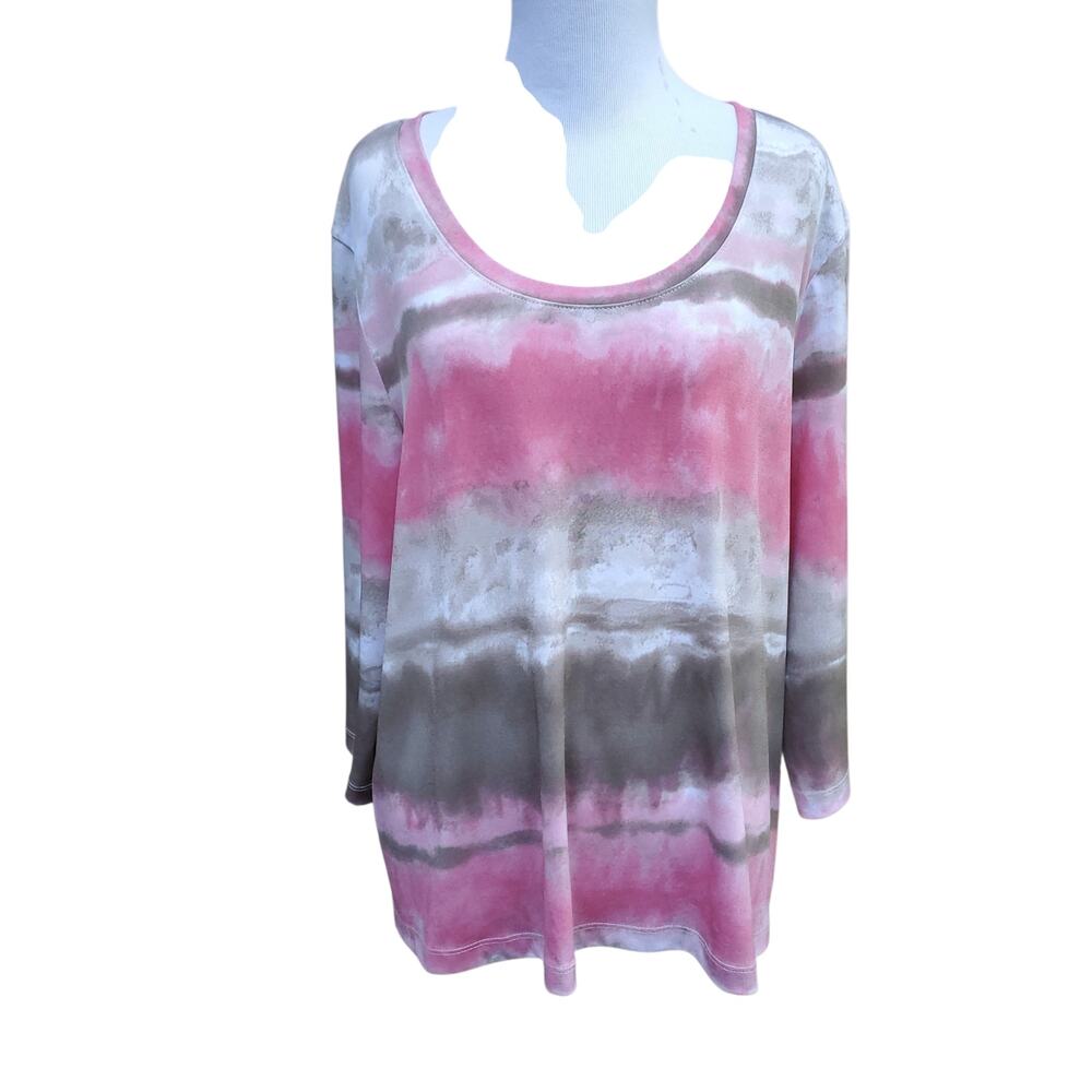 Chico's Sz 3 Ombre Tie Dye Top Orange Brown 3/4 Sleeve Casual Cozy Chicos XL 16
